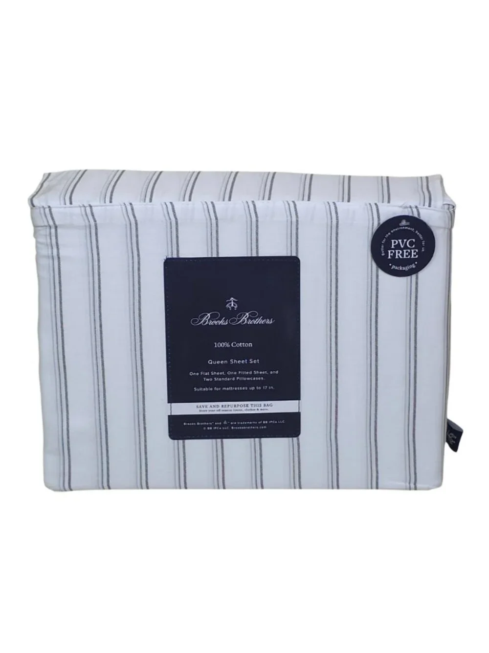 Brooks Brothers Queen 100% Cotton Stripe Sheet Set Fits 17